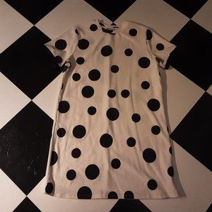 Zara women black and white polka dot short sleeve stretchy dress Large
